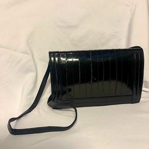 Vintage 80s Genuine Black Eel Skin Purse Shoulder Handbag Classic Grannycore